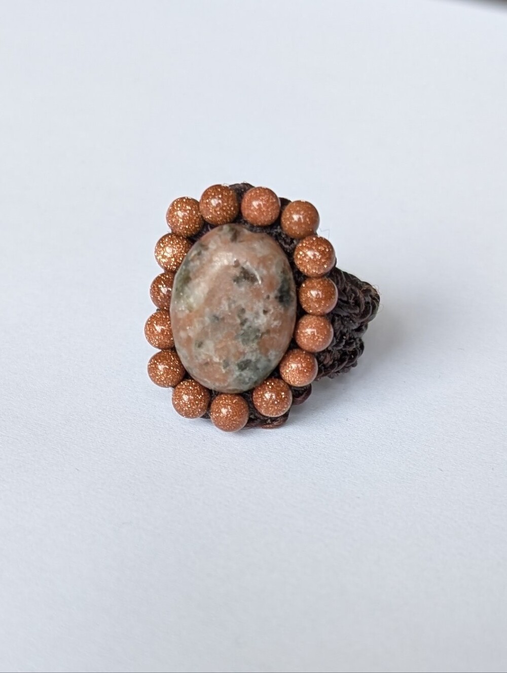 Large Woven Brown And Orange Stone Ring